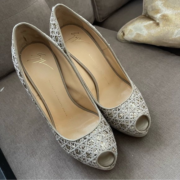 NIB giuseppe zanotti peeptoe platform gold glitter EU 39 - Picture 12 of 14